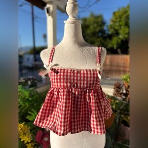 Othr Red and White Gingham Ruffled Babydoll Tank Top